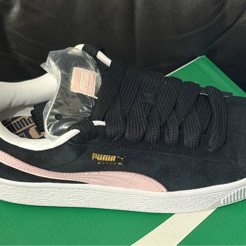 Puma Black Suede Sneaker with Pink Formstripe